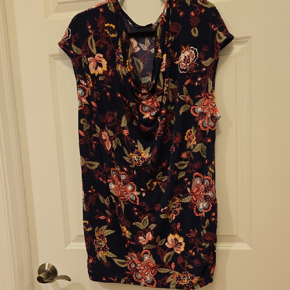 Lane Bryant Navy Floral Cowl Neck Top Sz 22/24